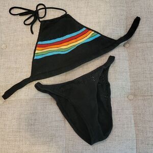 Black knit high rise bikini